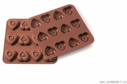Silikonová forma na čokoládu – srdíčka s reliéfem srdcí - Silikomart