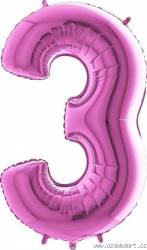 Nafukovací balónek číslo 3 růžový 102cm extra velký - Grabo