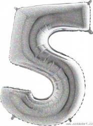 Nafukovací balónek číslo 5 holografický 102cm extra velký - Grabo