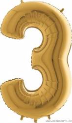 Nafukovací balónek číslo 3 zlatý 102cm extra velký - Grabo