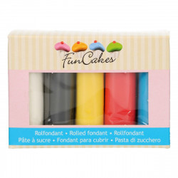 Barevné potahovací hmoty 5x100g bílá, černá, žlutá, červená a modrá - FunCakes