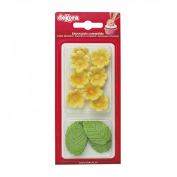 Curková dekorace 8 žlutých kopretin a 5 listů - Dekora