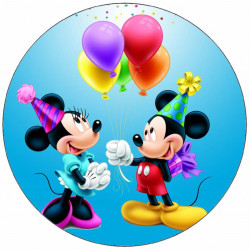 Jedlý papír Mickey a Minnie narozeniny 19,5 cm