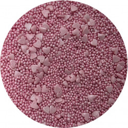 Cukrová zdobení metalické Růžové srdce mix 80g - I LOVE CAKES