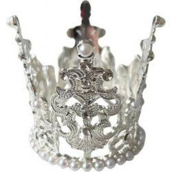 Nejedlá dekorace kovová Koruna stříbrná malá s bílými perlami