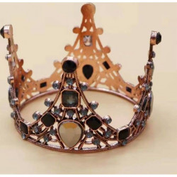 Nejedlá dekorace kovová Koruna růžovo-zlatá s černými kameny