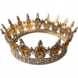 Nejedlá dekorace kovová Koruna zlatá s oranžovými kameny ve tvaru slzy