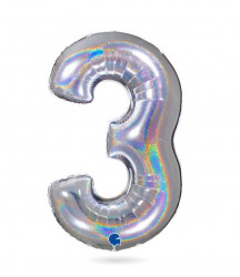 Nafukovací balónek číslo 3 hologram102 cm - Grabo