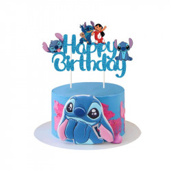 Zápich na dort Happy birthday, stitch - Cakesicq